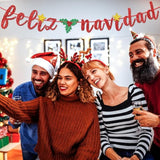 Red Glitter Feliz Navidad Banner - Spanish Christmas Holiday Bunting Garlands- Festive Party Decor/Winter Mantle Home Decor/Xmas Party Decoration Supplies