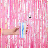 Hot Pink Iridescent Fringe Foil Curtains Set of 2 Bachelorette Wedding Backdrop
