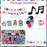 1950s Rock and Roll Party Decorations with Banner, Backdrop, Centerpieces, and Balloons