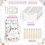 114 Pcs Bridal Shower Games Include Date Night Jar Wooden Sign 100 Cards 10 Hb Pencils 2 Stickers For Fresh Off The Market Wedding Reception Games Date Idea Party Favors Decoration(Wildflower)