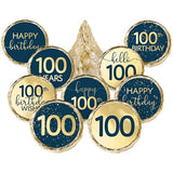 100Th Birthday Party Favor Stickers – 180 Navy Blue And Gold Foil Labels For Chocolate Kisses – Candy Decorations For 100Th Birthday Celebration