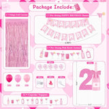 21St Birthday Decorations For Her, Pink Bottle Theme Happy Birthday Banner, Cake Topper, Curtain, Pink Confetti Balloons Garland For Women Girl Twenty-One Year Old Bday
