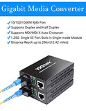 Bidi Gigabit Single Mode Sc Media Converter, 10/100/1000M Fiber To Ethernet Converter, 1000Base-Fx Single Sc To 10/100/1000Base-T/Tx Rj45, Built-In Fiber Module, Smf, 1310/1550Nm, 20Km, 1 Pair
