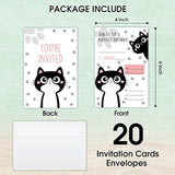 Cat Birthday Invitation Cards, Kitten Party Invites, Kids Happy Birthday Party Decorations Supplies, 20 Fill-In Cards With Envelopes For Boys Or Girls Party Celebration - B13