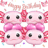 9 Pcs Axolotl Birthday Decorations Inflatable Party Supplies Include 4 Pcs Aluminum Foil Balloons 4 Round Balloons And 1 Axolotl Birthday Banner For Themed Party(Pink)