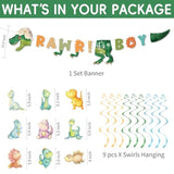 Boy Dinosaur Baby Shower Decorations Banner And Party Swirls Set, Jungle Animal Dino Theme Rawr It'S A Boy Party Banner And Hanging Set Supplies Decorations