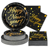 200 Pcs Happy New Year 2026 Party Supplies Black Gold Party Plates And Napkins Disposable Cheers To 2026 Tableware Set For New Year'S Eve Christmas Holiday Birthday Decorations, Serves 50