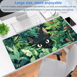 Black Cat Mouse Pad Cute Gaming Mousepad Xl Kawaii Computer Mat 31.5 X 15.7 In Full Desk Mouse And Keyboard Pad Green Desk Mat With Stitched Edge Anti-Slip Washable For Office And Home