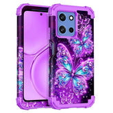 Compatible With Moto G 5G 2025 Case,Glow In The Dark Three Layer Heavy Duty Sturdy Shockproof Full Protection Rugged Hard Pc+Soft Tpu Bumper Case,All Purple