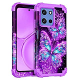 Compatible With Moto G 5G 2025 Case,Glow In The Dark Three Layer Heavy Duty Sturdy Shockproof Full Protection Rugged Hard Pc+Soft Tpu Bumper Case,All Purple