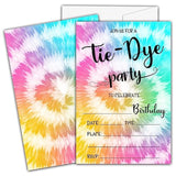 Tie Dye Birthday Invitations For Kids Girls Boys, Tie Dye Birthday Party Invitation Cards, Birthday Party Decor Supplies - 20 Fill In Invitations With Envelopes (D04)