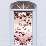 35.4 X 72.8 Inches Purple Pink Red Roses Happy Birthday Door Banner Yard Sign Tassels Diamond Glitter Door Decorations Polyester Fabric Supplies Indoor Outdoor