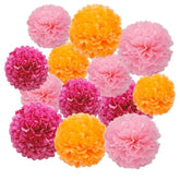 12Pcs Rose Red,Light Pink And Orange Paper Pom Poms Decorations For Party Ceiling Wall Hanging Tissue Flowers Decorations - 3 Colors Of 12 Inch, 10 Inch.