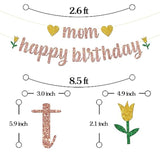 Rose Gold Glitter Mom Happy Birthday Banner - Mother'S Birthday Party Decorations - Mommy Women'S Bday Party Supplies