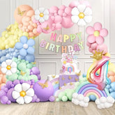 Pastel 4Th Birthday Decorations Girl, 219Pcs Pastel Rainbow Balloon Arch Garland Kit, With Number 4 Balloons,Banner,Cake Toppers,12 3D Butterfly For 4 Year Old Girl Birthday Easter Party Decor