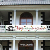 Jesus Is The Reason For The Season Banner Christmas Outdoor Decorations 9.8 X 1.6 Ft Nativity Manger Scene Yard Fence Sign For Religious Christian Christmas Xmas Winter Decor(White,Fresh)