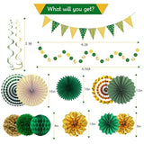 Green Gold Party Decorations Paper Fans, Graduation Season Hanging Glitter Triangle Flags Banner Hanging Paper Fan Happy Birthday Banners And Triangular Flag, Bridal Shower,Green Themed Birthday