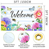 Welcome Spring Summer Flag 3X5 Ft Flower Butterfly Bee Yard House Flags Season Banner Polyester Double Stitched With 4 Brass Grommets Flag For Outdoor Indoor Home Decor
