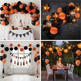 12Pcs Orange Black Hanging Tissue Paper Pom Poms,Ceiling Pompoms Flowers for Halloween Graduations Birthday Party Decorations