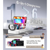 95W 6-Port Usb Charging Station For Multiple Devices, 2 Pd Ports Usb C Fast Charging Dock Compatible With Macbook Phones Ipad Kindle Tablets (8 Cables&2 Stands Included)