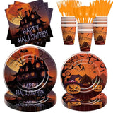 Halloween Plates and Napkins Tableware Haunted House Party Supplies Disposable for 24 Guests