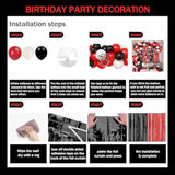 Red And Black Birthday Decorations For Women,Fringe Curtains Happy Birthday Banner,Red Balloons,Cake Toppers For Girls