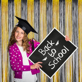 Black & Gold Foil Tinsel Backdrop 3.2x8ft Fringe Curtain 2 Pack