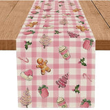 Christmas Table Runner Pink Plaid Tree Gingerbread Candy Xmas 13 X 72 Inch Winter Holiday Home Kitchen Merry Christmas Table Decor