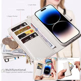 For Iphone 16 Pro(6.3 Inches) Detachable Wallet Case With Crossbody.Multi-Function 2 In 1 Magnetic Wallet Case With Card Holder.Flip Strap Zipper Phone Case With Shoulder Straps