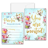 Floral Tea Party Birthday Invitation, Let'S Par-Tea Garden Tea Cup Time Fill-In Invites For Teens Boys & Girls, 20 Invitations With Envelopes(4" X 6")?Kids Party Favors Decorations And Supplies-17