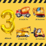 Construction Birthday Party Set 40" Gold Number 3 & Truck Foil Balloons