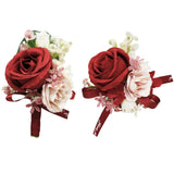 Artificial Rose Corsage Boutonniere Set For Groom Bride Groomsmen Bridesmaids, Simulated Flowers Accessories Wedding Party Prom Suit Decorations-2 Pieces Of Red+Creamy+Light Pink