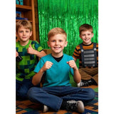 2Pcs Green Birthday Photo Backdrop, Tinsel Streamers & Party Favors