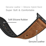 Compatible With Apple Watch Band 49Mm/46Mm/45Mm/44Mm/42Mm, Sweatproof Genuine Leather And Rubber Hybrid Band For Iwatch Ultra 2/1 Series 10 9 8 7 6 5 4 3 2 1 Se, Brown/Black