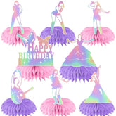 8 Pcs Iridescent Party Decorations Honeycomb Centerpieces, Happy Birthday Table Decorations, Birthday Party Decorations 3D Double Side Honeycomb Decorations For Birthday Day Party