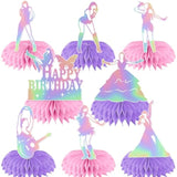 8 Pcs Iridescent Party Decorations Honeycomb Centerpieces, Happy Birthday Table Decorations, Birthday Party Decorations 3D Double Side Honeycomb Decorations For Birthday Day Party