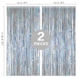 2 Pack Silver Metallic Tinsel Fringe Curtains 3.2x8.2ft Party Backdrop