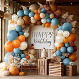 Dusty Blue Orange Balloon Arch Kit with Brown White Balloons for Fall Party Decor