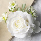 Wrist Corsage And Boutonniere Set Ivory White Corsage Wristlet For Wedding Artificial Flower Prom Party Decoration