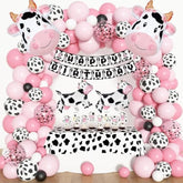 115pcs Pink Cow Party Decorations – Balloon Garland, Banner & Cake Topper for Farm-Themed Events