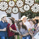 9 Pcs Western Cowboy Party Decorations Paper Fans Wagon Wheels Straw Hay Bales Hanging Ceiling Wall Decor For Country Western Themed Rodeo Farm Birthday Party Supplies (Wagon Wheels)