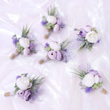 Set Of 6 Purple Boutonniere For Best Men Groom Groomsmen White Buttonholes For Wedding Party Prom Decoration