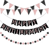 Happy Retirement Banner Rose Gold And Black Retirement Banner Glittery Pennant Flags Circle Dot Garland Retirements Party Decorations For Women Retirements Goodbye Farewell Going Away Party Decor