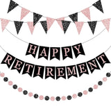 Happy Retirement Banner Rose Gold And Black Retirement Banner Glittery Pennant Flags Circle Dot Garland Retirements Party Decorations For Women Retirements Goodbye Farewell Going Away Party Decor