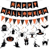 Halloween Party Decorations Set Banner Triangle Flag Ghost Pumpkin Witch Swirls