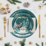 50Pcs Christmas Paper Plates Sets - Merry Christmas Lettering, Green Forest, Reindeer, Gold Foil Design Disposable Party Plates Decorative Tableware Supplies Table Decor - 7 Inch & 9 Inch