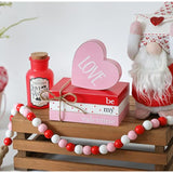 Valentine Tiered Tray Decor, Cute Wood Book Stack With Bead Garland For Valentine Decor, Love Be Mine Mini Faux Decorative Books Bundle, Farmhouse Valentine Decor For Table Mantle Shelves