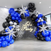 Royal Blue And Black Balloon Garland Arch Kit With 3Pcs Star Balloon, Navy Blue Balloons Metallic Sliver Black Balloons For 30Th 40Th 50Th Birthday Graduation New Years Party Decorations