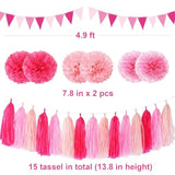 Hotpink Party Decorations Pink Girls Paper Fan Birthday Baby Shower Tissue Pom Poms Streamers Bachelorette Party Supplies Tassel Garland Banner Wedding Decor
