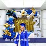 120Pcs Graduation Balloon Garland Arch Kit With Graduation Cap Certificate Letter Star Mylar Foil Balloons For Class Of 2025 Grad Prom Decorations Supplies (Blue Gold White)